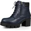 imageAllegra K Womens Round Toe Chunky Heel Lace Up Zipper Combat BootsNavy Blue