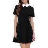 imageAllegra K Womens Short Sleeve Peter Pan Collar Cute Dress Casual Flare Skater Mini Dress Halloween CostumeBlack