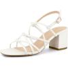imageAllegra K Womens Square Toe Knots Ankle Strap Chunky Heels SandalsWhite