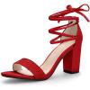 imageAllegra K Womens Tie Up Strappy Heels Chunky High Heels SandalRed