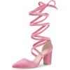 imageAllegra K Womens Velvet Lace Up Chunky Heels Pointed Toe PumpsPink