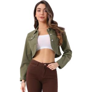 imageAllegra K Denim Jacket for Womens 2025 Casual Collared Long Sleeve Crop Jean JacketsDark Green