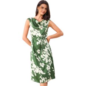 imageAllegra K Elegant Floral Dress for Womens Vintage Cowl Neck Cap Sleeve Cocktail Midi DressDark Green