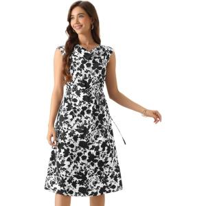 imageAllegra K Elegant Floral Dress for Womens Vintage Cowl Neck Cap Sleeve Cocktail Midi DressWhite Black