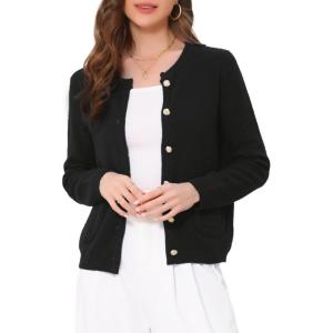 imageAllegra K Open Front Sweater for Womens Collarless Button Down Business Casual Chunky Knit CardigansBlack