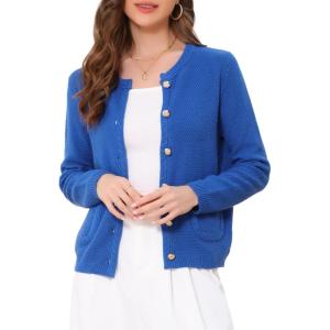 imageAllegra K Open Front Sweater for Womens Collarless Button Down Business Casual Chunky Knit CardigansRoyal Blue