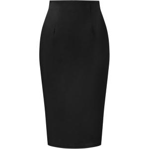 imageAllegra K Wear to Work Pencil Skirts for Womens Business Knee Length High Waist Bodycon Suit SkirtBlack