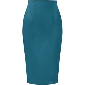 imageAllegra K Wear to Work Pencil Skirts for Womens Business Knee Length High Waist Bodycon Suit SkirtBlue Green