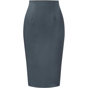 imageAllegra K Wear to Work Pencil Skirts for Womens Business Knee Length High Waist Bodycon Suit SkirtGrey