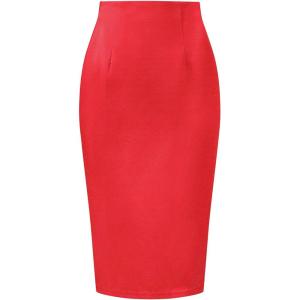 imageAllegra K Wear to Work Pencil Skirts for Womens Business Knee Length High Waist Bodycon Suit SkirtRed