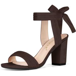 imageAllegra K Women Open Toe Ankle Tie Back Chunky Heel SandalsDark Brown