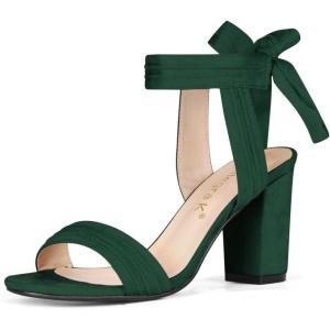 imageAllegra K Women Open Toe Ankle Tie Back Chunky Heel SandalsDark Green