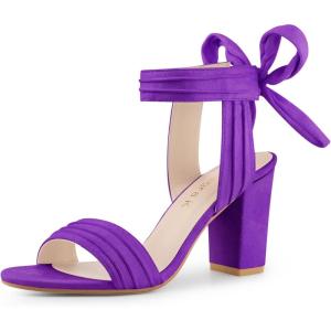 imageAllegra K Women Open Toe Ankle Tie Back Chunky Heel SandalsDark Purple