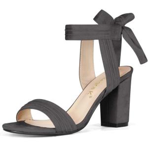 imageAllegra K Women Open Toe Ankle Tie Back Chunky Heel SandalsGrey