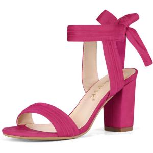 imageAllegra K Women Open Toe Ankle Tie Back Chunky Heel SandalsHot Pink
