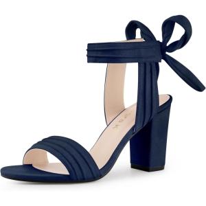 imageAllegra K Women Open Toe Ankle Tie Back Chunky Heel SandalsNavy Blue