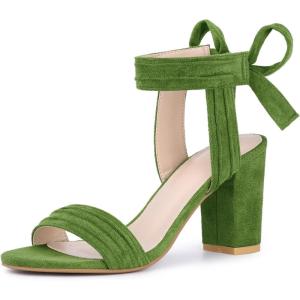 imageAllegra K Women Open Toe Ankle Tie Back Chunky Heel SandalsOlive Green
