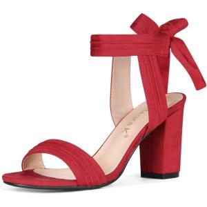 imageAllegra K Women Open Toe Ankle Tie Back Chunky Heel SandalsRed