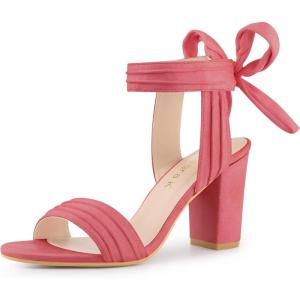 imageAllegra K Women Open Toe Ankle Tie Back Chunky Heel SandalsWatermelon Red
