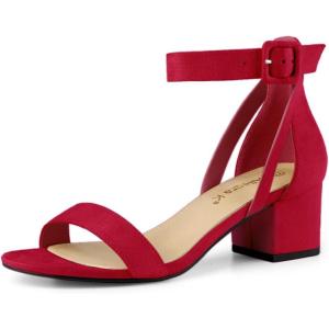 imageAllegra K Womens Ankle Strap Block Low Heel SandalRed