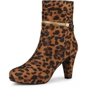 imageAllegra K Womens Ankle Zip Platform High Heel Mid Calf BootsLeopard
