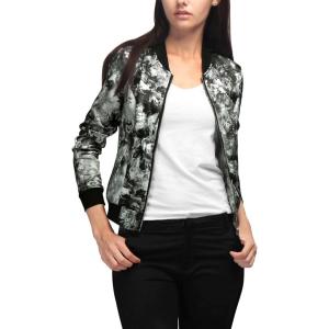 imageAllegra K Womens Bomber Jacket Satin Long Sleeve Zipper Floral Print Casual Fall Coat with Pocket Winter OutwearGray
