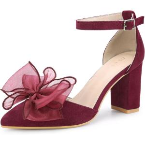 imageAllegra K Womens Bow Heels Closed Toe Chunky Heel Pumps SandalsBurgundy