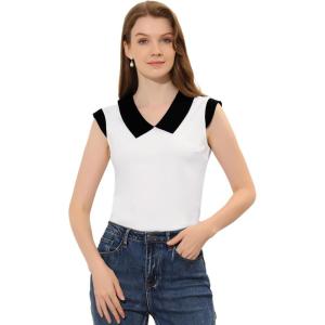 imageAllegra K Womens Casual Contrast Collar Cuff Top Stretchy Cap Sleeve TshirtWhite