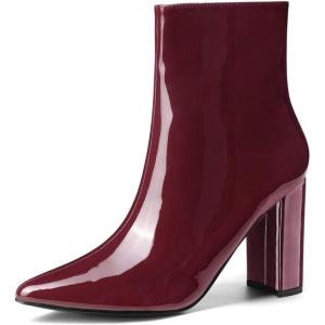 imageAllegra K Womens Chunky Heel Pointed Toe Zipper Ankle BootsBurgundy