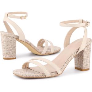 imageAllegra K Womens Chunky Heel Raffia Heels Bohemia Square Toe Slingback Strappy Linen SandalsBeige