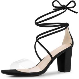 imageAllegra K Womens Clear Strap Block Heels Lace Up Heels SandalsDark Black