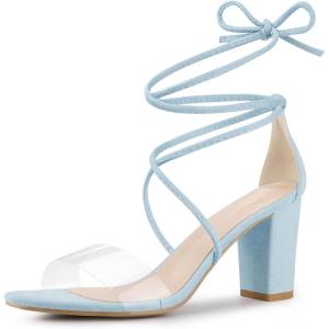 imageAllegra K Womens Clear Strap Block Heels Lace Up Heels SandalsLight Blue