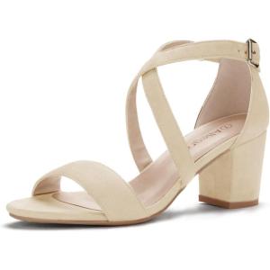 imageAllegra K Womens Crisscross Ankle Strap Block Heel SandalsBeige