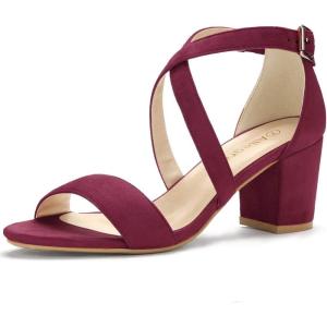 imageAllegra K Womens Crisscross Ankle Strap Block Heel SandalsBurgundy