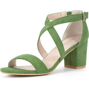 imageAllegra K Womens Crisscross Ankle Strap Block Heel SandalsOlive Green