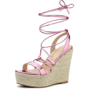 imageAllegra K Womens Espadrilles Platform Wedges Heel Lace Up SandalsPink