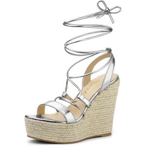 imageAllegra K Womens Espadrilles Platform Wedges Heel Lace Up SandalsSilver