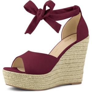 imageAllegra K Womens Espadrilles Tie Up Ankle Strap Wedges SandalsBurgundy