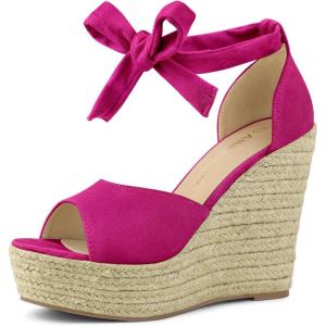 imageAllegra K Womens Espadrilles Tie Up Ankle Strap Wedges SandalsHot Pink