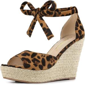 imageAllegra K Womens Espadrilles Tie Up Ankle Strap Wedges SandalsLeopard