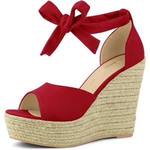 imageAllegra K Womens Espadrilles Tie Up Ankle Strap Wedges SandalsRed