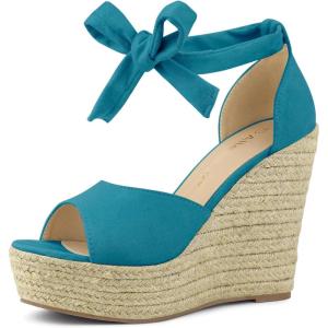 imageAllegra K Womens Espadrilles Tie Up Ankle Strap Wedges SandalsTeal