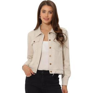 imageAllegra K Womens Faux Suede Jacket Point Collar Button Down Cropped Sanded Moto Biker CoatBeige