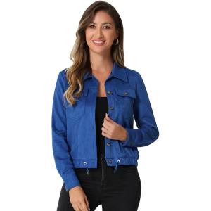 imageAllegra K Womens Faux Suede Jacket Point Collar Button Down Cropped Sanded Moto Biker CoatRoyal Blue