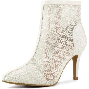 imageAllegra K Womens Floral Embroidered Stiletto Heels Lace Ankle BootsWhite