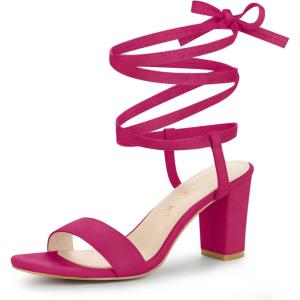 imageAllegra K Womens Lace Up Chunky Heels SandalsHot Pink