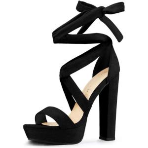 imageAllegra K Womens Lace Up Platform Block Heel SandalsBlack