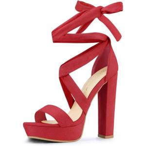 imageAllegra K Womens Lace Up Platform Block Heel SandalsRed