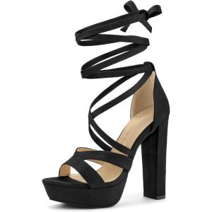 imageAllegra K Womens Lace Up Platform Chunky High Heels SandalsBlack