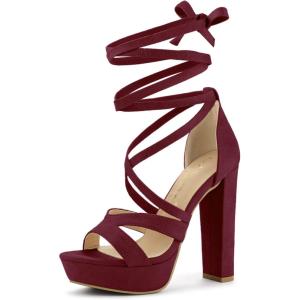 imageAllegra K Womens Lace Up Platform Chunky High Heels SandalsBurgundy
